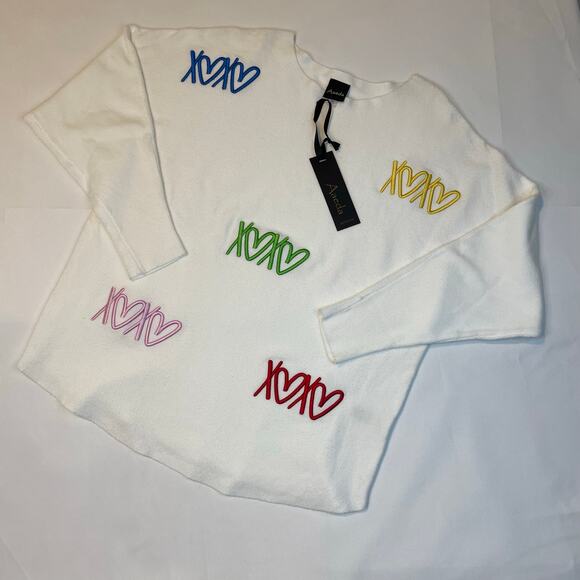 Aaeda XOXO Heart Pullover Eggshell Sweater Size Medium‎ - Picture 12 of 12